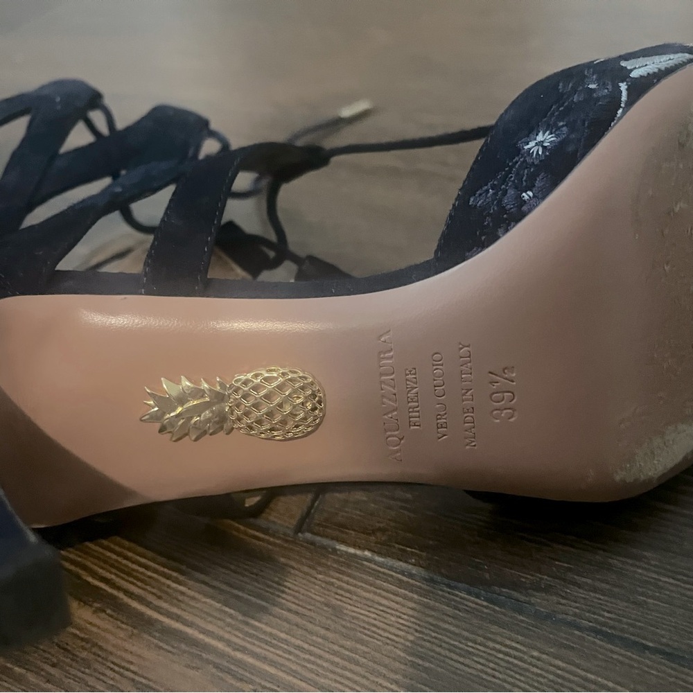 Aquazzura Firenze Suede Floral Pumps 9.5 Navy Purple - Picture 5 of 6